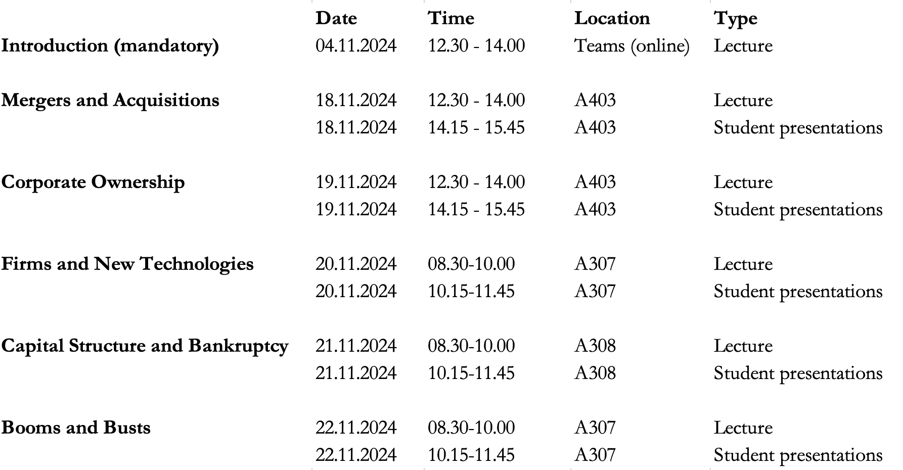 Schedule