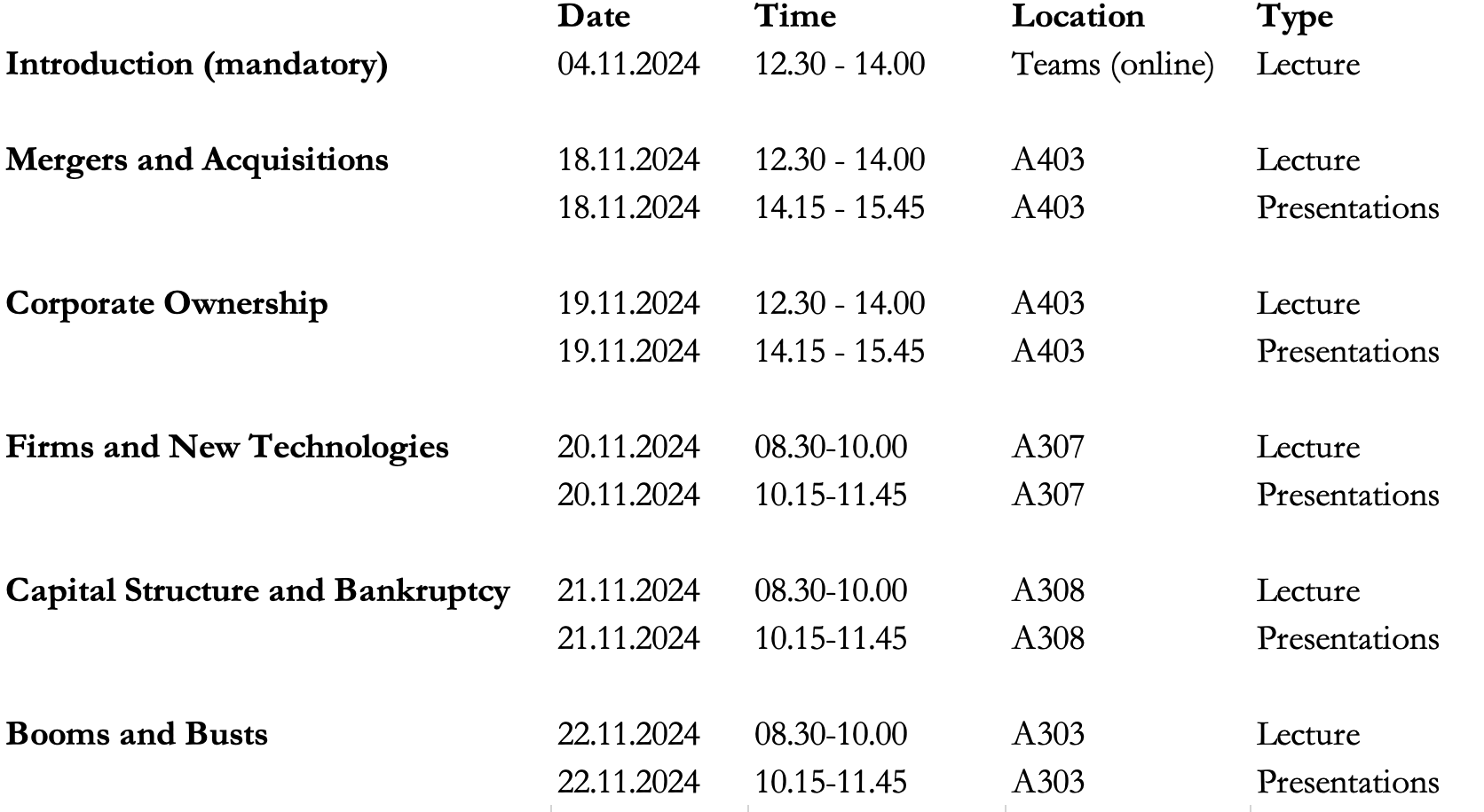 Schedule